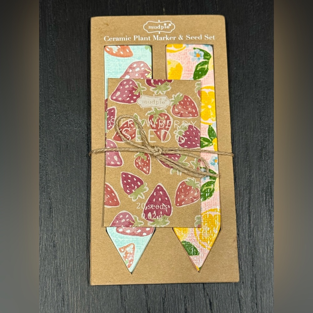 Mud Pie Strawberry Ceramic Plant Soil Marker & Seed Packet Set